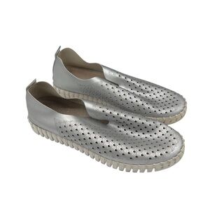 Ilse Jacobsen Tulip 139 Silver Perforated Slip On Sneakers Casual Flats 37